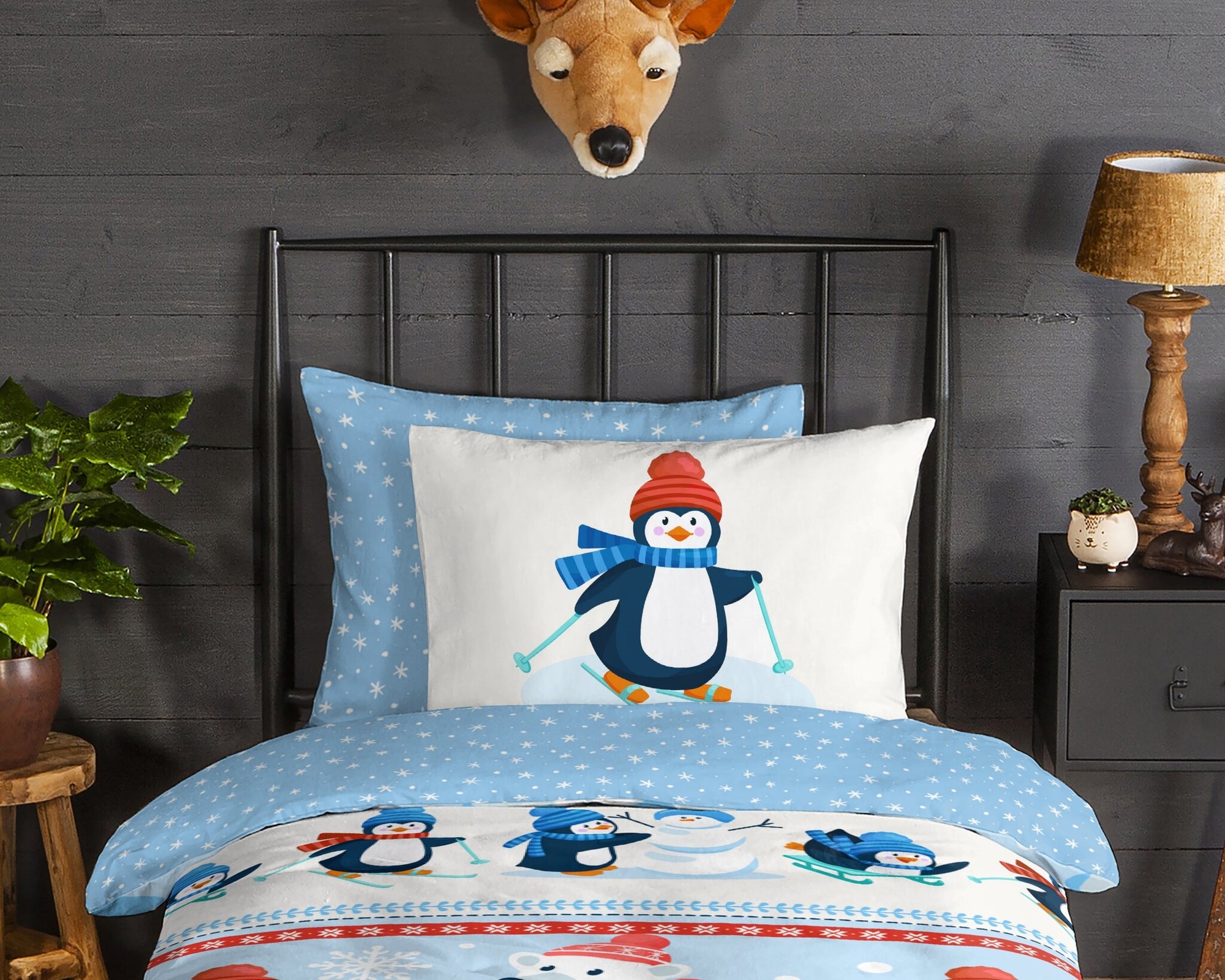 Kinderdekbedovertrek Pinguïns - blauw - Flanel - 1-persoons (140x220 + 60x70 cm)