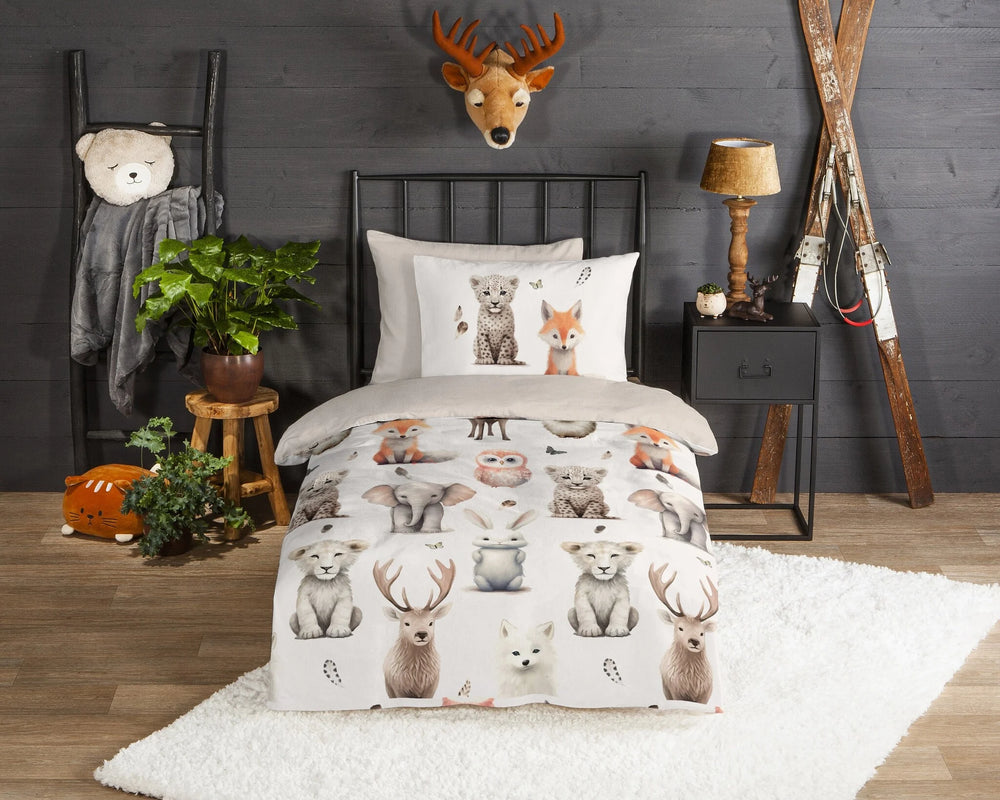 Good morning dekbedovertrek Sven White - flanel - 1-persoons (140x220 + 60x70 cm)