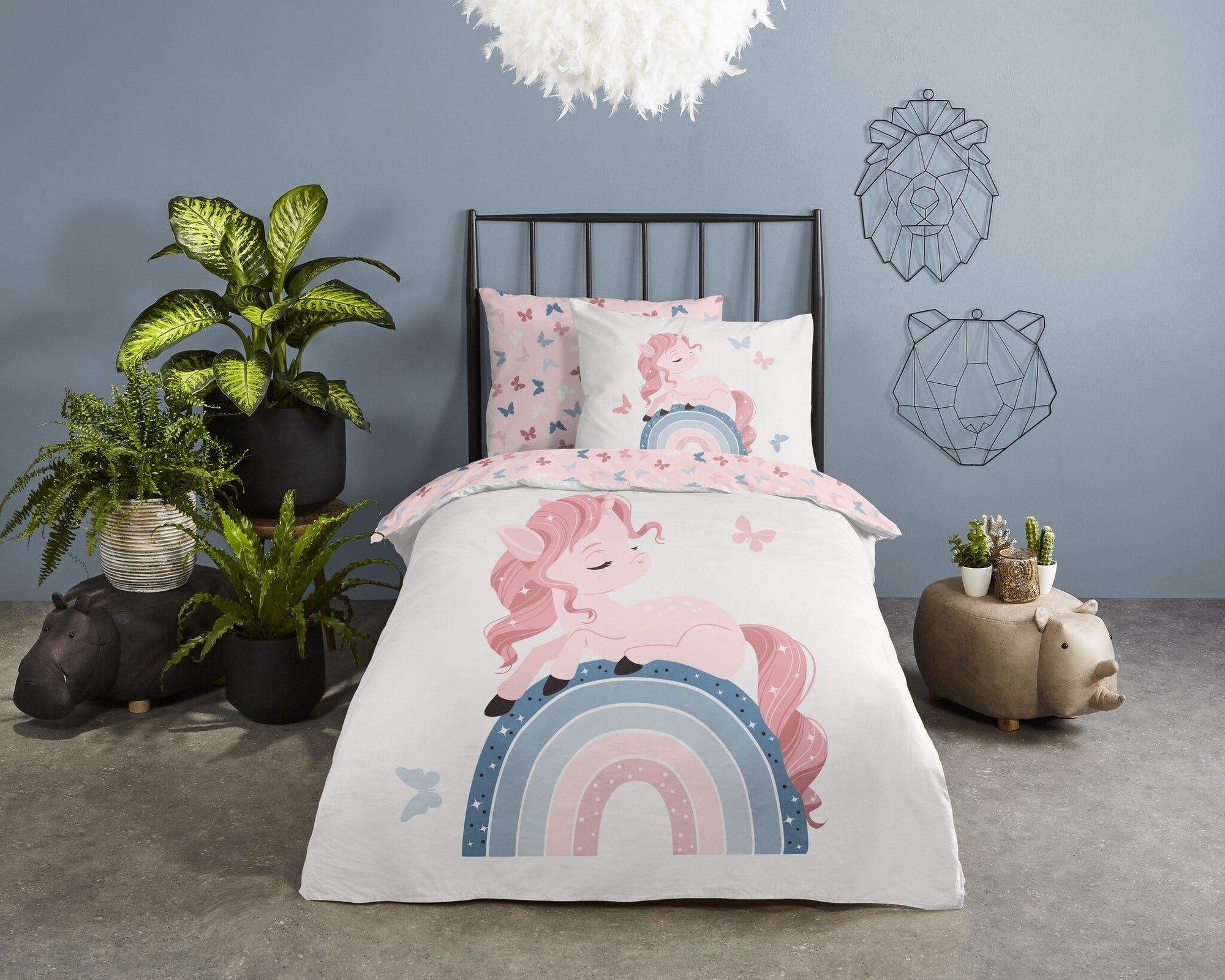 Kinderdekbedovertrek Fiby White - eenpersoons (140x220 + 60x70 cm)