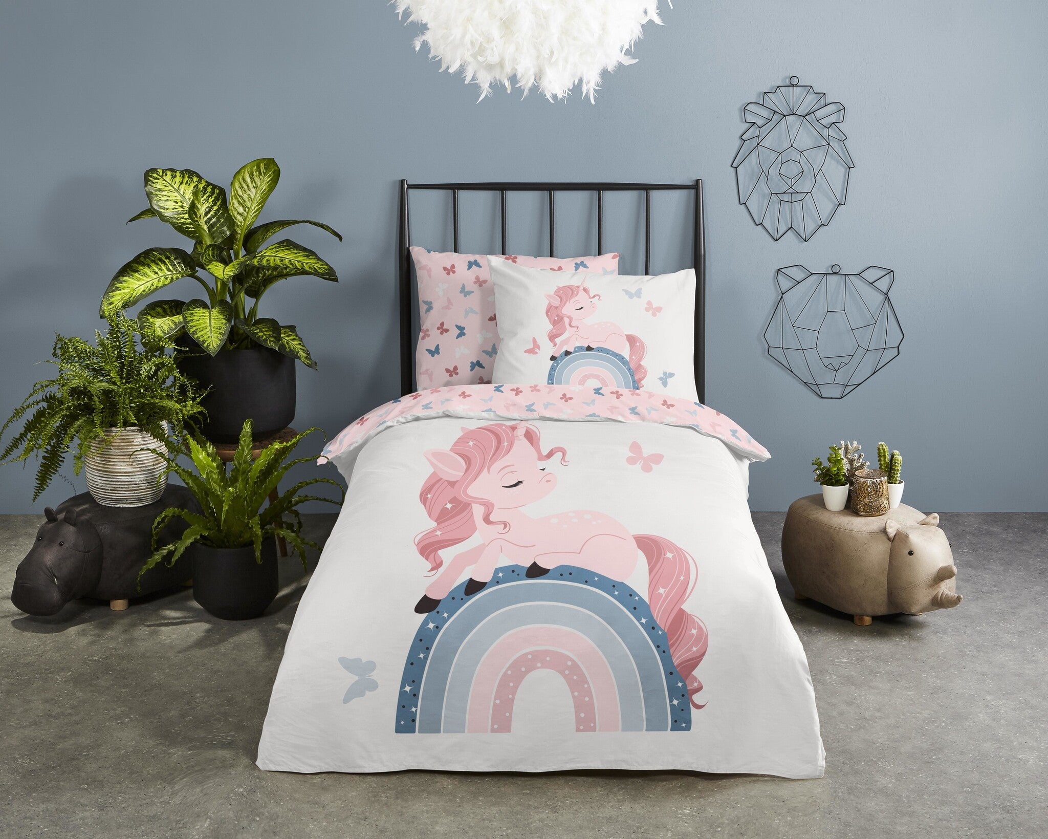 Good morning dekbedovertrek Fiby White - eenpersoons (140x220 + 60x70 cm)