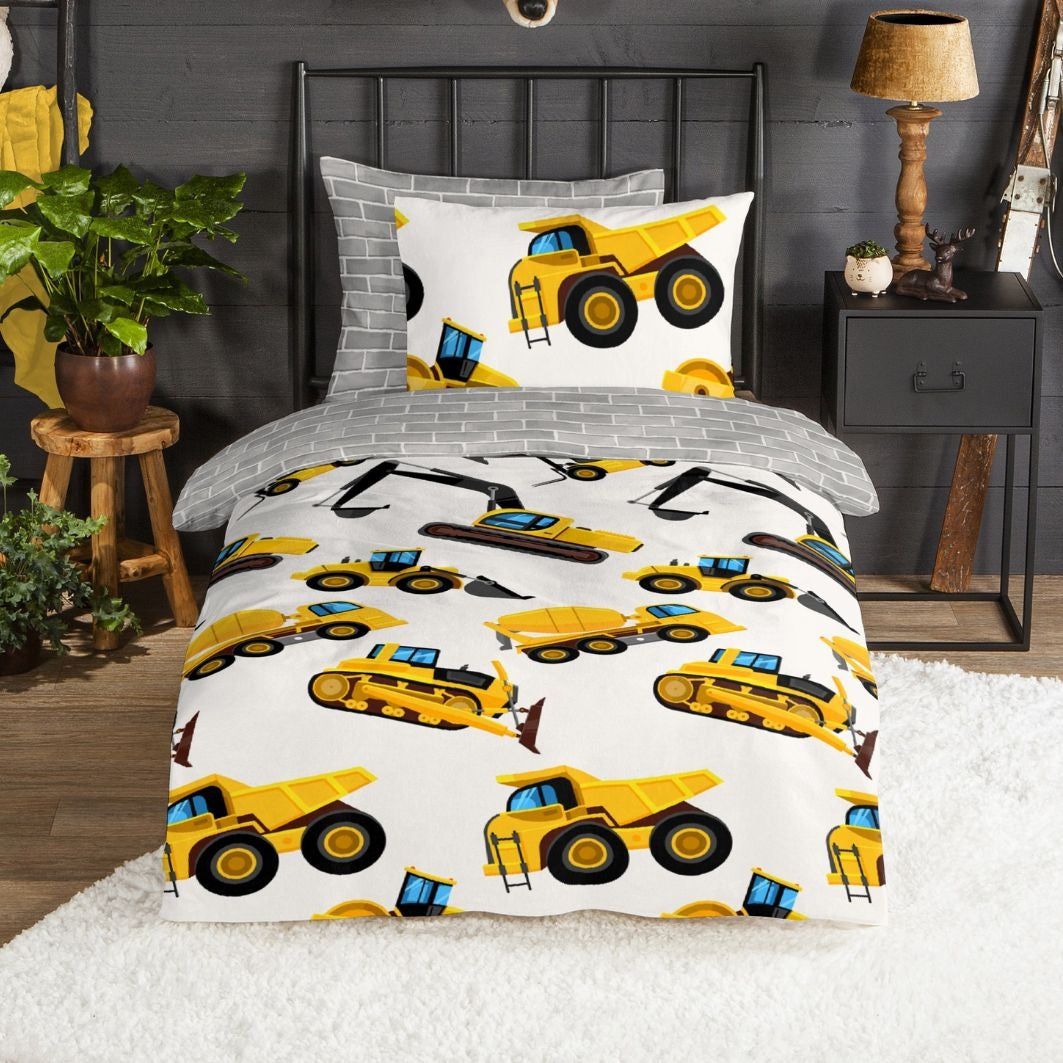 Kinderdekbedovertrek Diggers - Flanel - 1-persoons (140x220 + 60x70 cm)