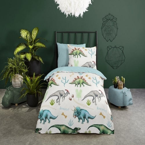 Kinderdekbedovertrek Dino - flanel - 1-persoons (140x220 + 60x70 cm)