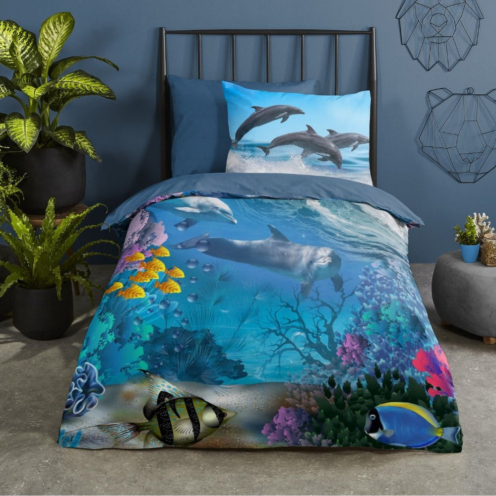 Good Morning dekbedovertrek Dolfijnen & vissen - katoen - eenpersoons
