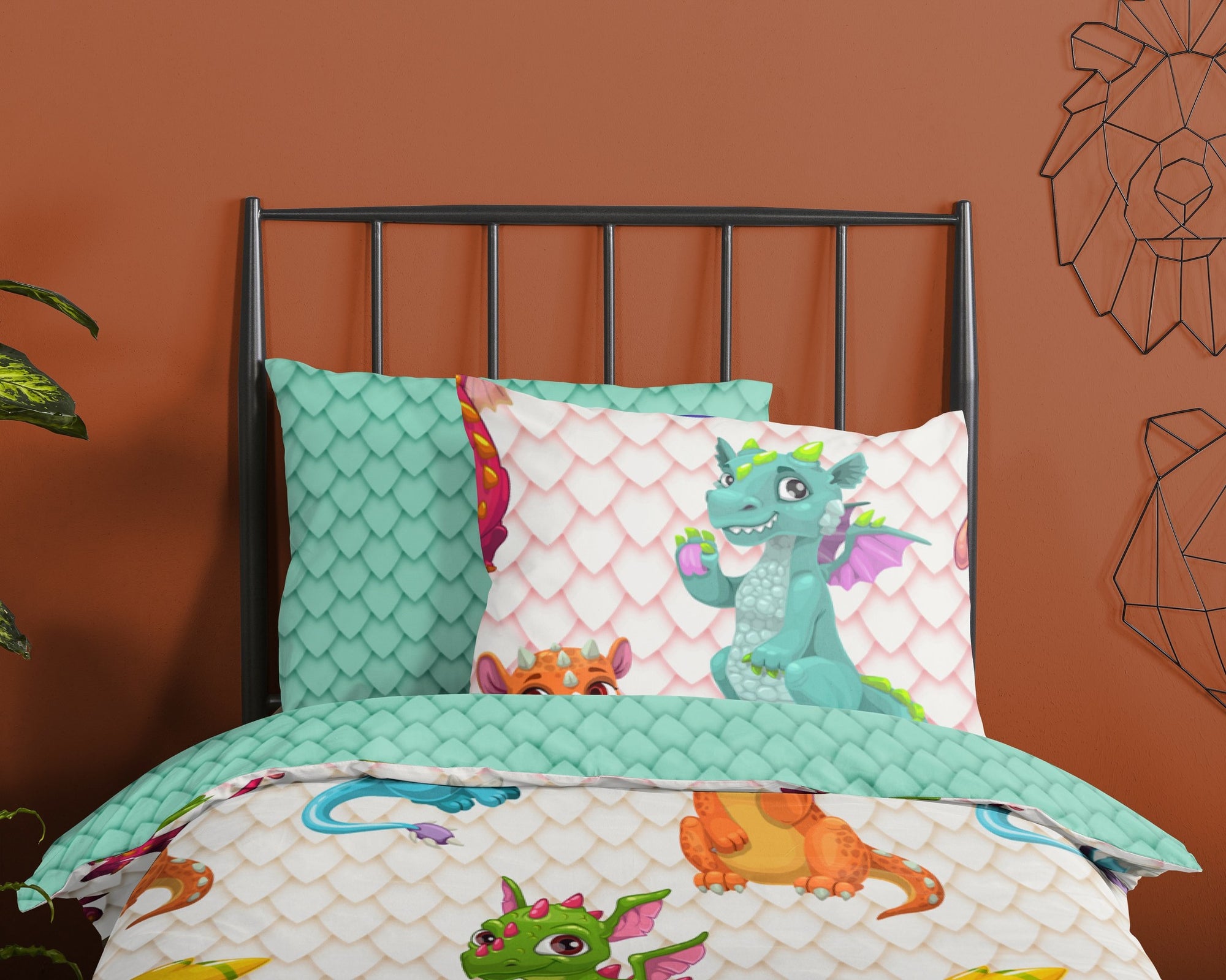 Kinderdekbedovertrek Dragons - Katoen - 1-persoons (140x220 + 60x70 cm)