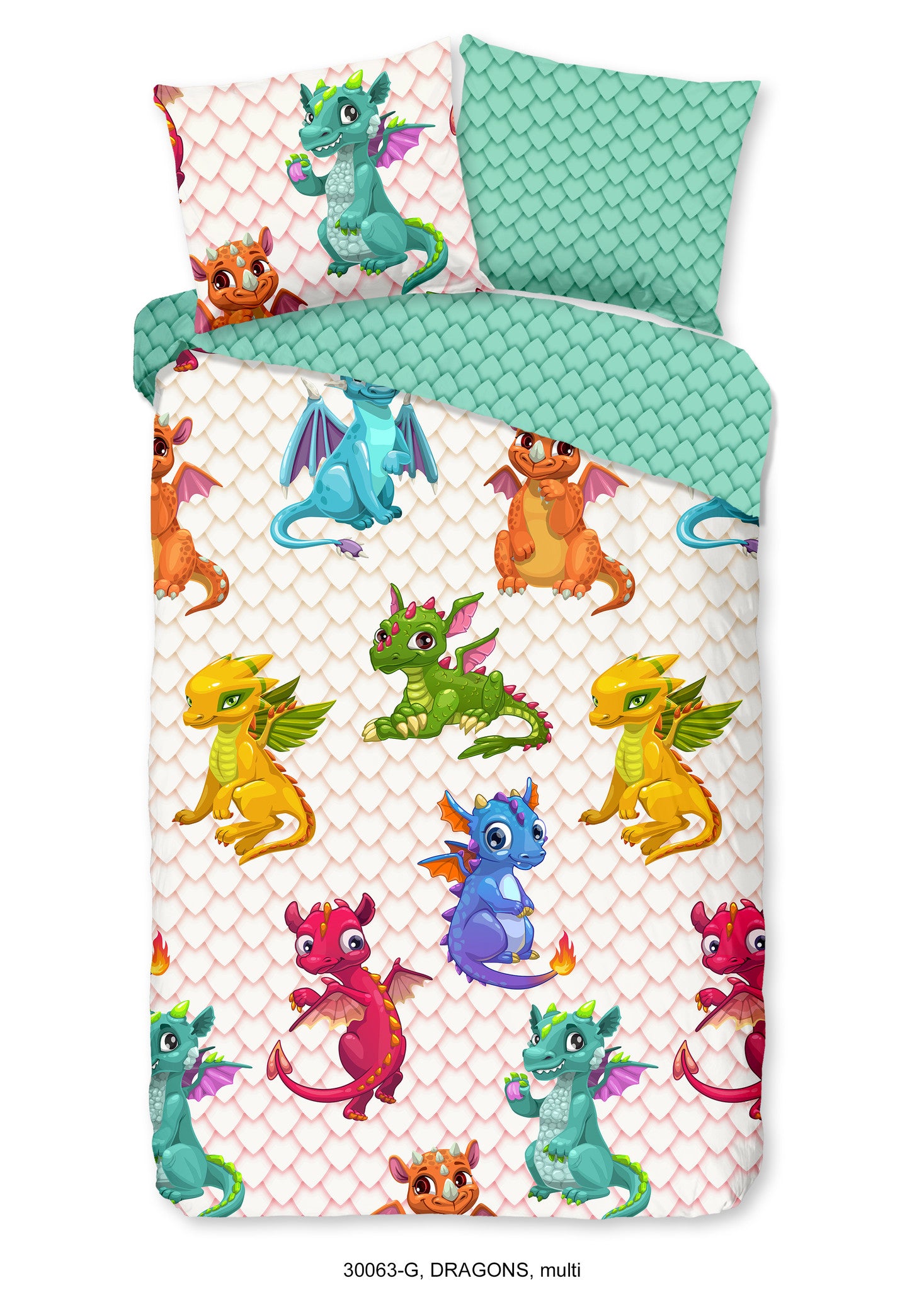 Kinderdekbedovertrek Dragons - Katoen - 1-persoons (140x220 + 60x70 cm)