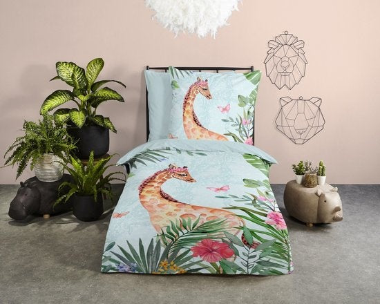Kinderdekbedovertrek Giraffe jungle - Katoen - 1-persoons (140x220 + 60x70 cm)
