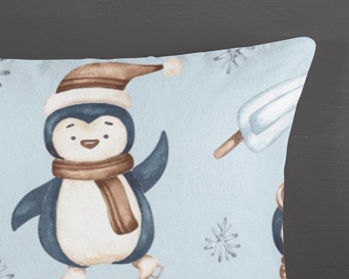 Flanel kinderdekbedovertrek Jani - pinguïns - lichtblauw - eenpersoons (140x220 + 60x70 cm)
