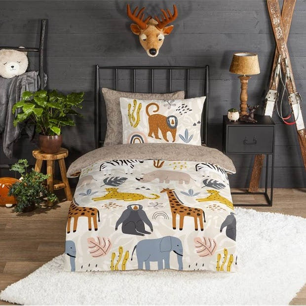 Kinderdekbedovertrek Jungle - Flanel - 1-persoons (140x220 + 60x70 cm)