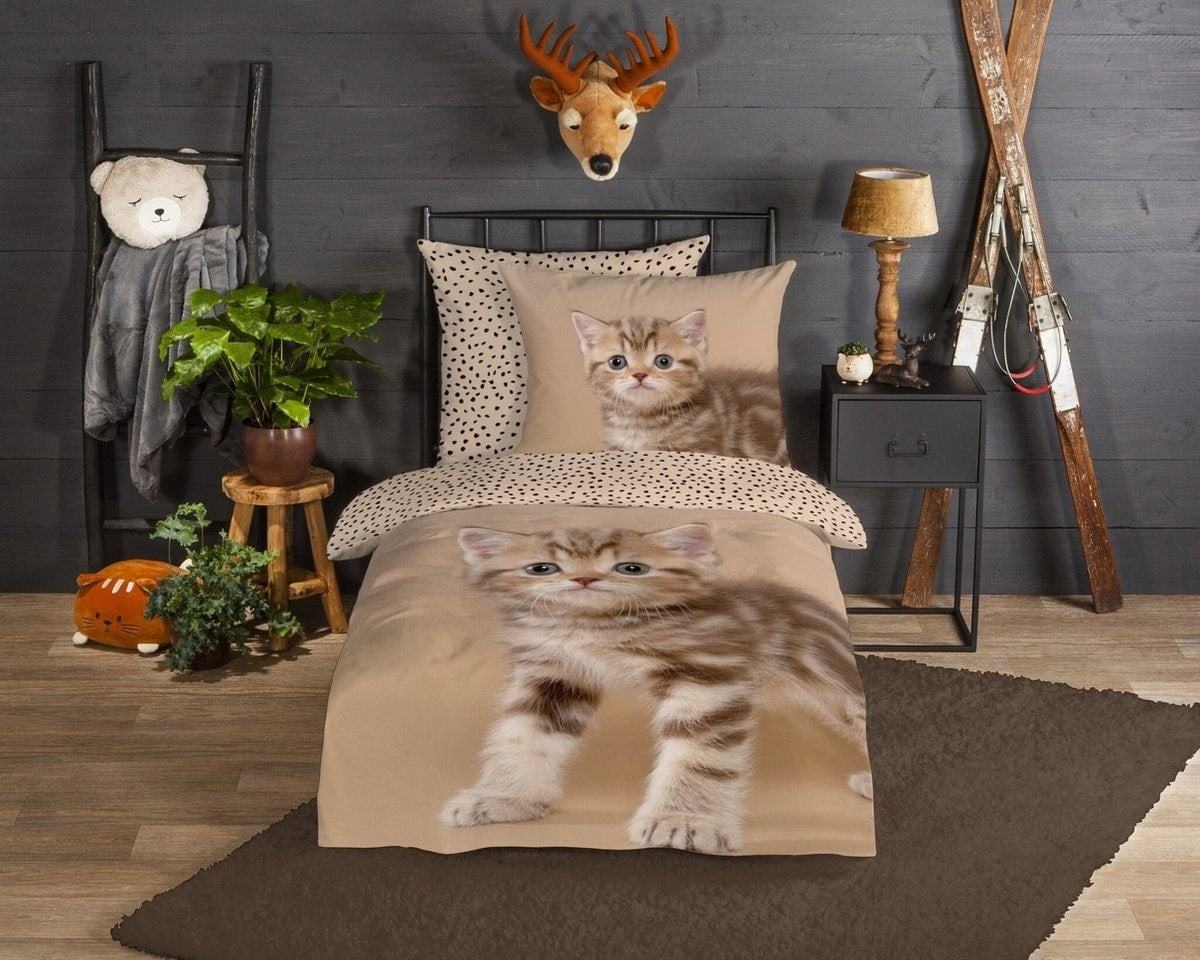 Kinderdekbedovertrek Kitty kitten - Flanel - 1-persoons (140x220 + 60x70 cm)