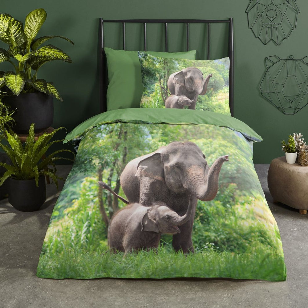 CÔTE DECO Beddengoed met olifant voor kinderen, dekbedovertrek 140 x CÔTE DECO Beddengoed met olifant voor kinderen, dekbedovertrek 140 x