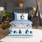 Kinderdekbedovertrek Pinguïns - blauw - Flanel - 1-persoons (140x220 + 60x70 cm)