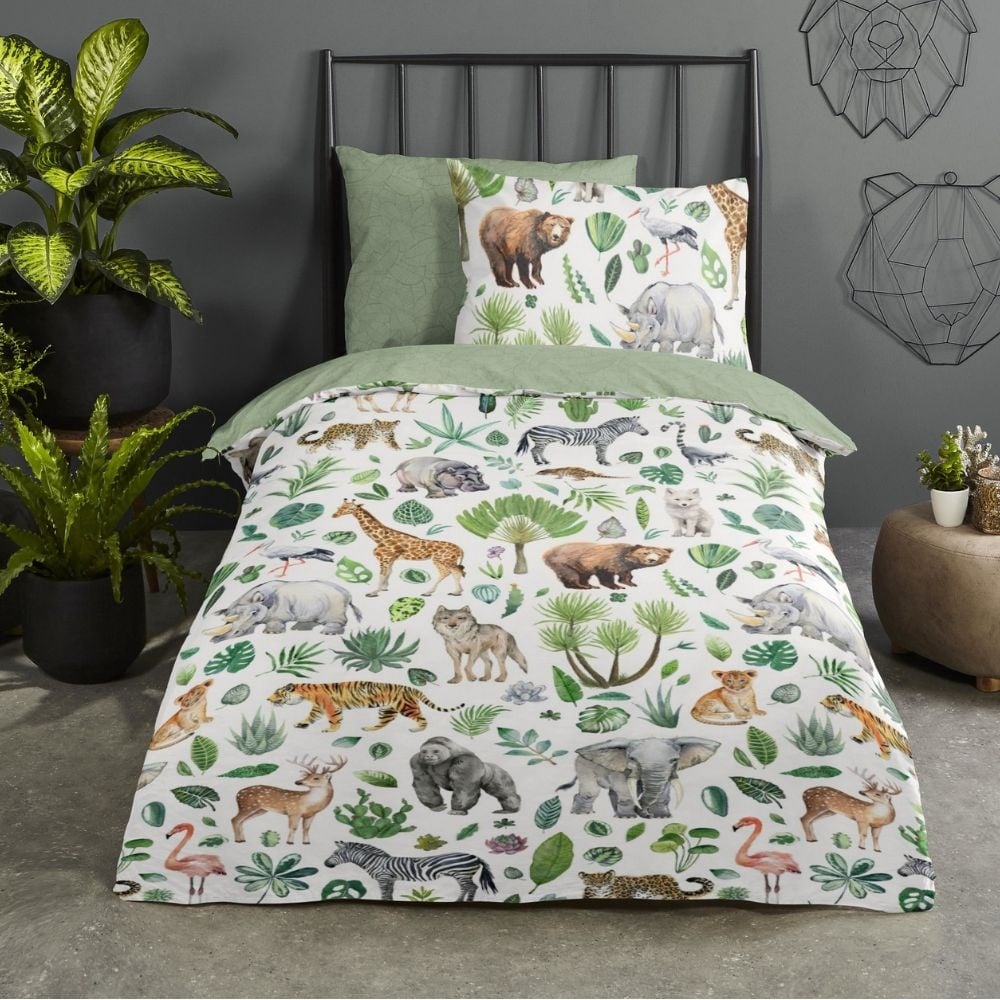 Kinderdekbedovertrek Samba jungle - Katoen - 1-persoons (140x220 + 60x70 cm)