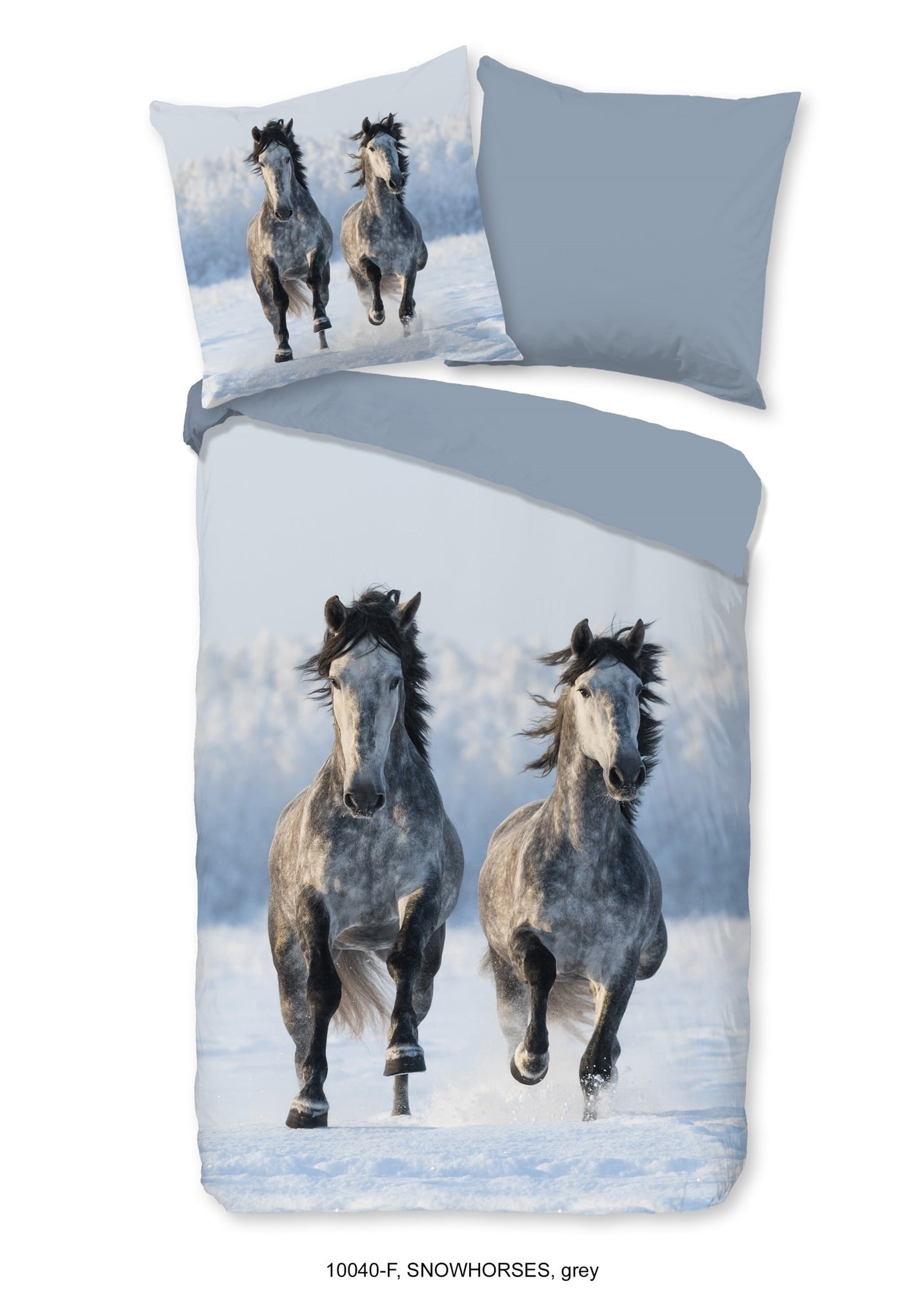 Good morning  dekbedovertrek snow horses paarden - flanel - 1-persoons (140x220 + 60x70 cm)