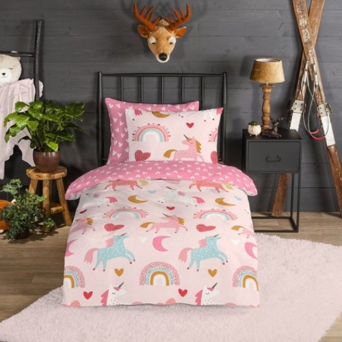 Good Morning dekbedovertrek Unicorn pink - flanel - eenpersoons