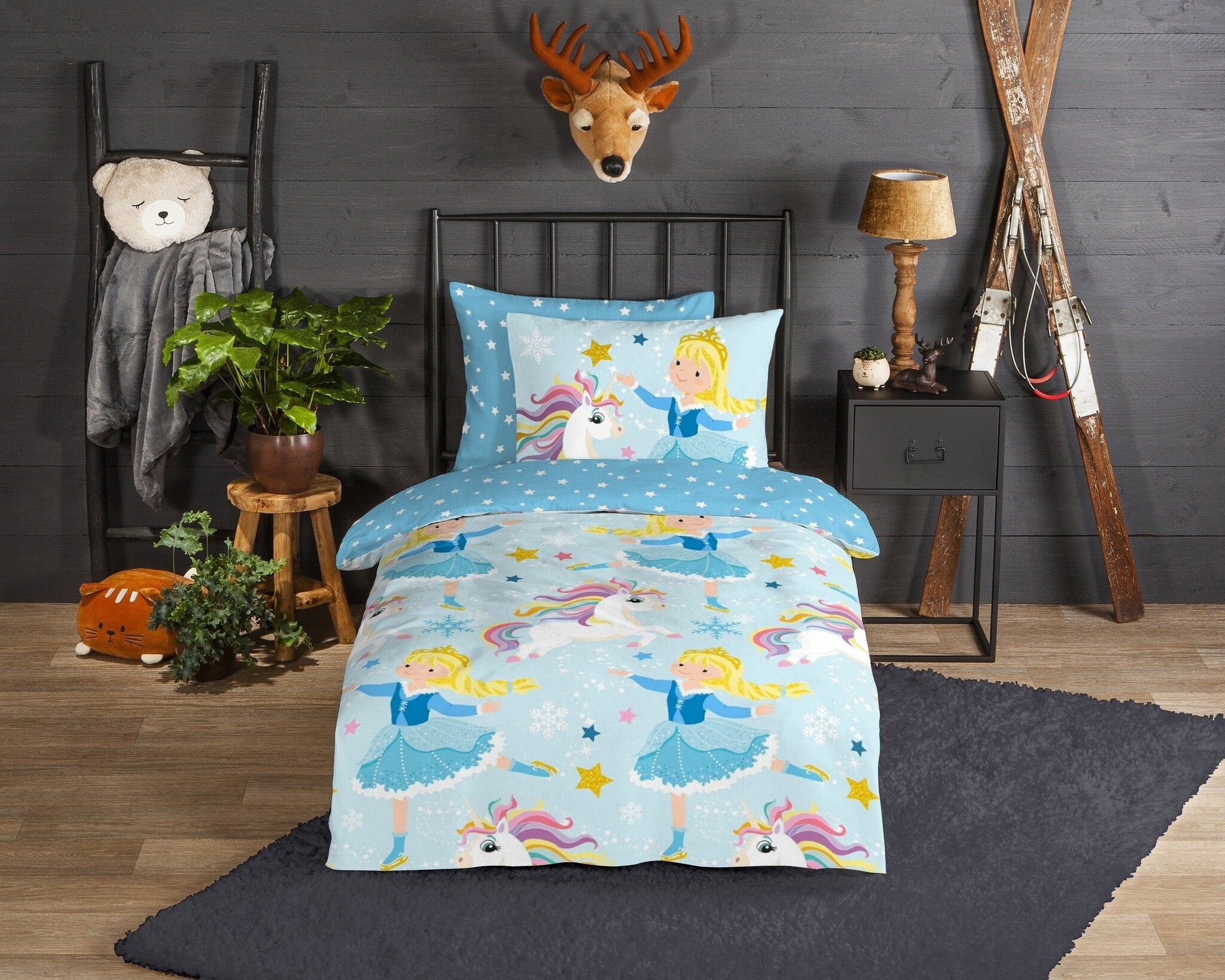 Kinderdekbedovertrek Unicorn prinses - Flanel - 1-persoons (140x220  + 60x70 cm)