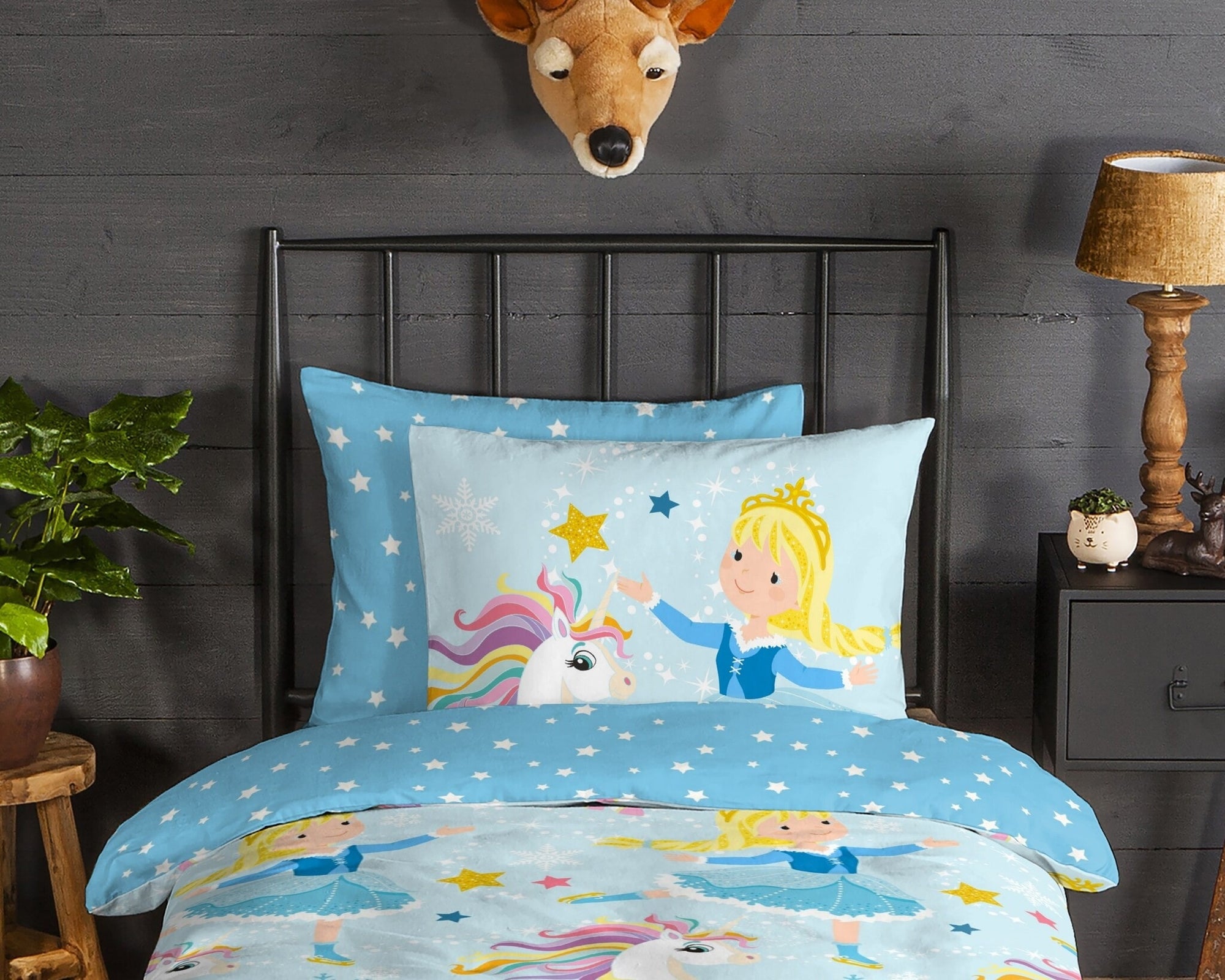 Kinderdekbedovertrek Unicorn prinses - Flanel - 1-persoons (140x220  + 60x70 cm)