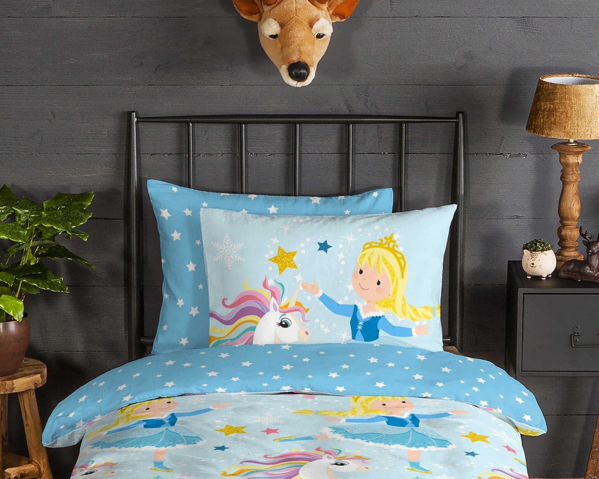 Kinderdekbedovertrek Unicorn prinses - Flanel - 1-persoons (140x220  + 60x70 cm)
