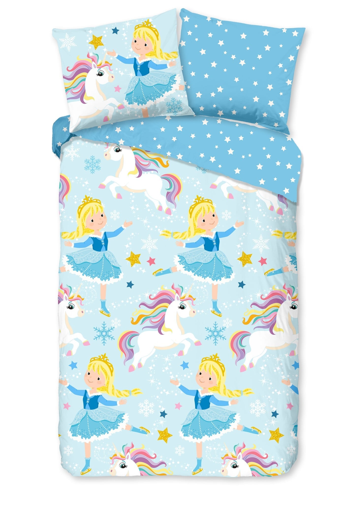Kinderdekbedovertrek Unicorn prinses - Flanel - 1-persoons (140x220  + 60x70 cm)
