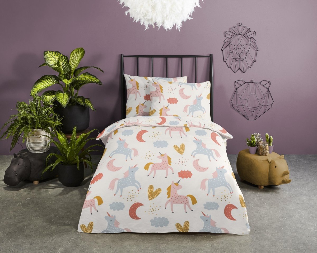 Peuter dekbedovertrek Unicorn love - katoen - juniorbed (120x150 + 60x70 cm)