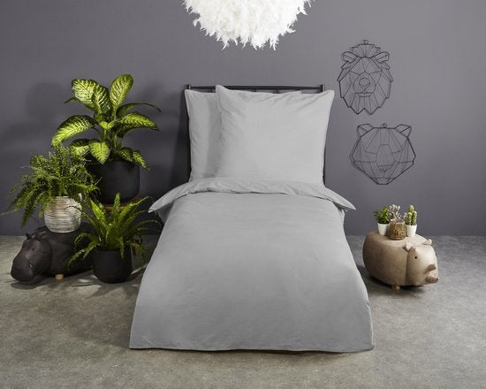 Peuter dekbedovertrek uni grijs - katoen - 120x150 + 60x70 cm