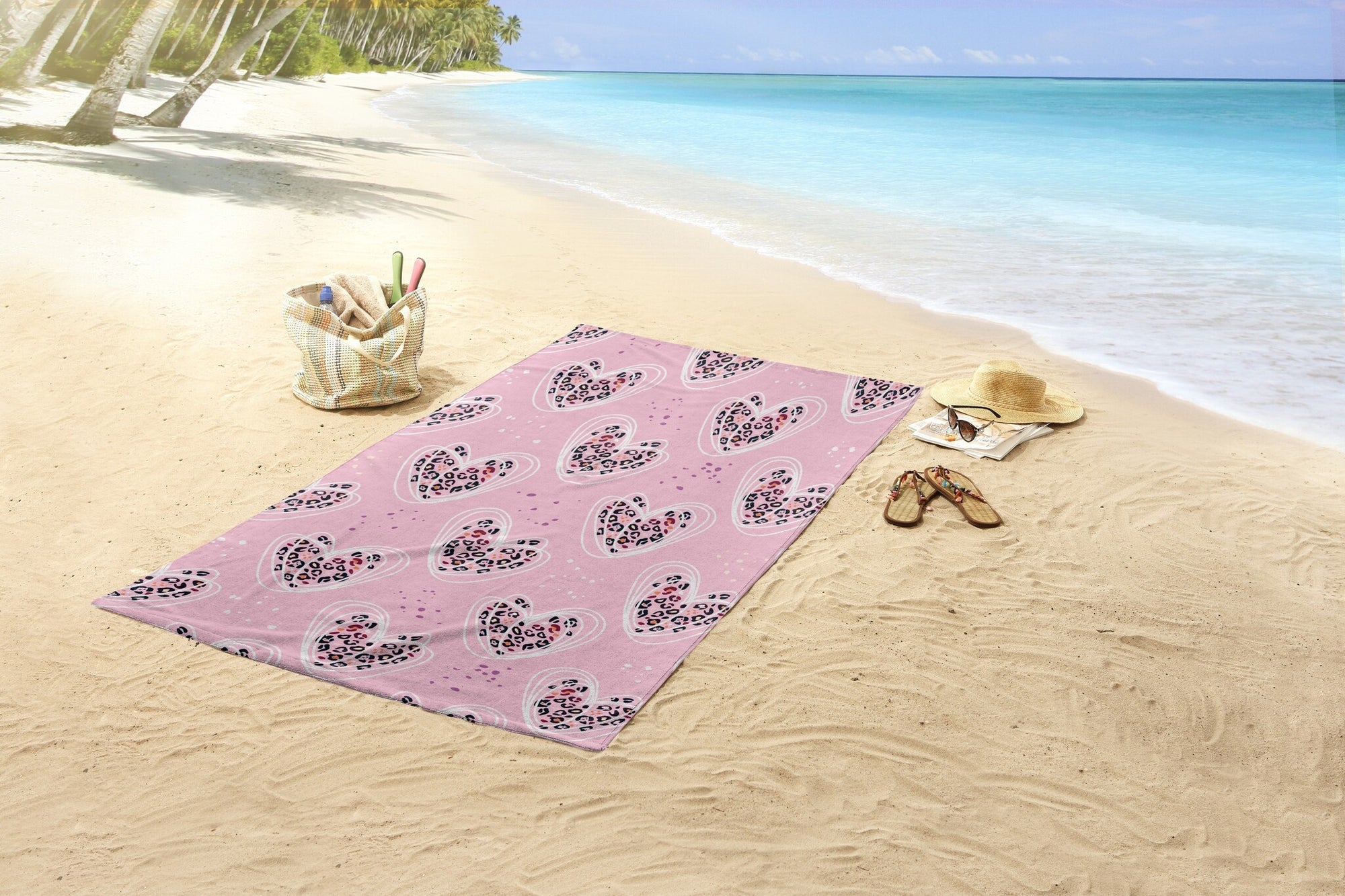 Strandlaken Pink Heart - handdoek 75x150 cm