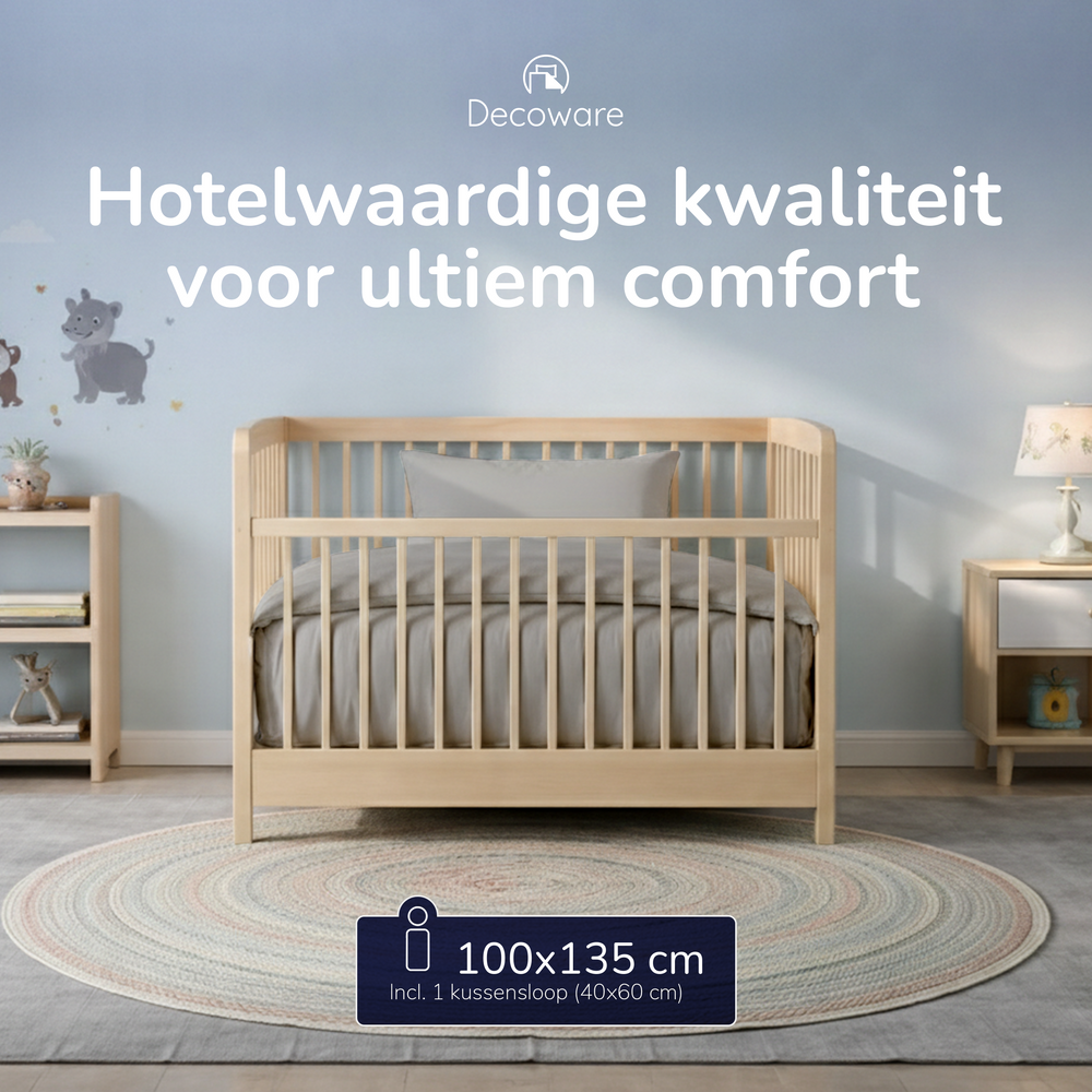 Decoware baby dekbedovertrek uni - grijs - katoen - 100x135 + 40x60 cm