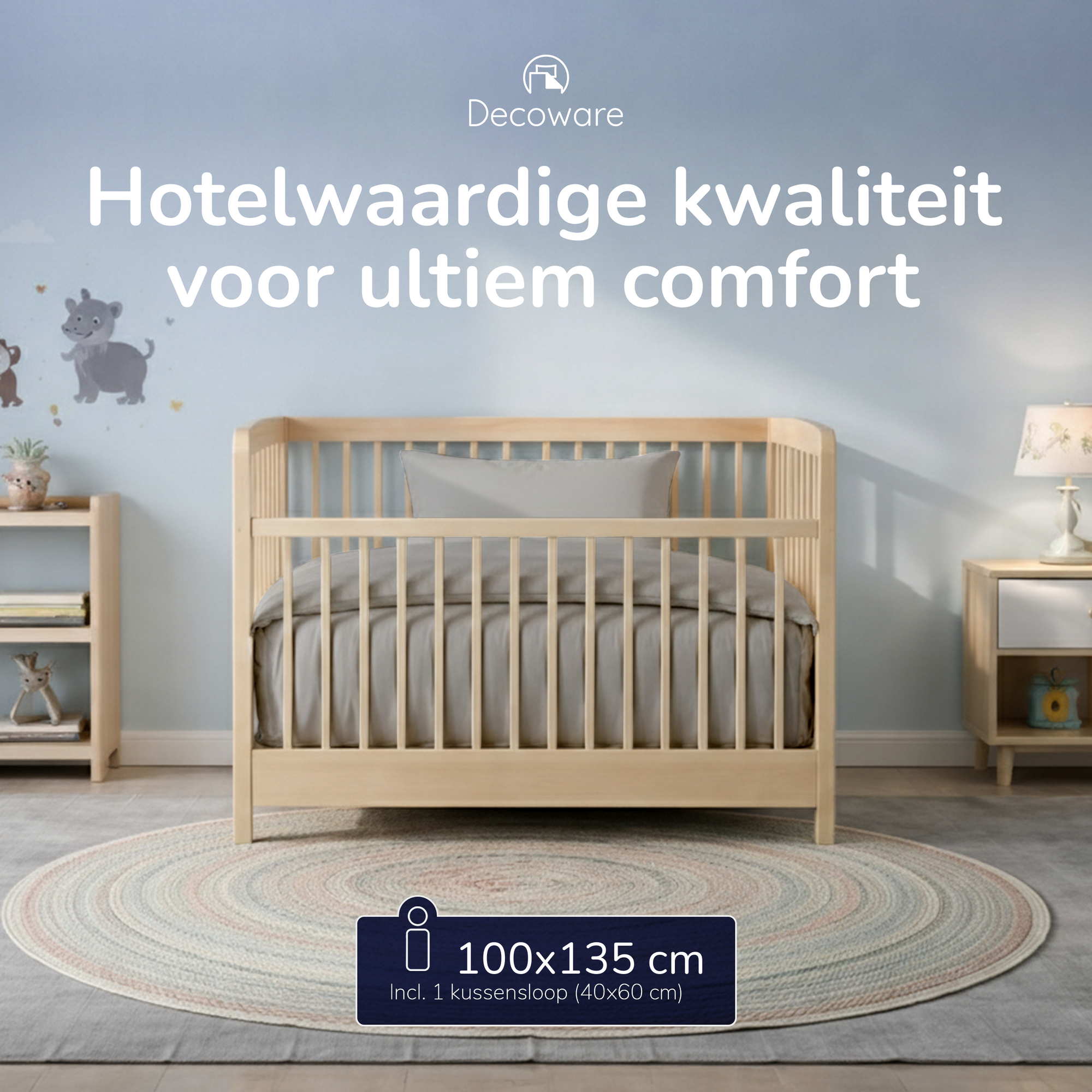 Decoware baby dekbedovertrek uni - Katoen - Grijs - 100x135 + 40x60 cm