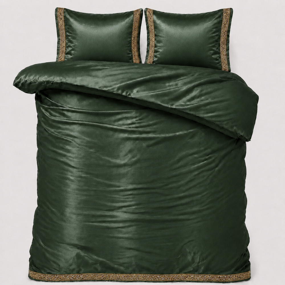 Glans satijn dekbedovertrek Lace - Groen