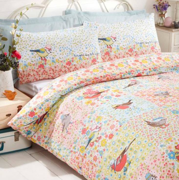 Dekbedovertrek Hey Birdie - vogels - polykatoen - Lits-jumeaux (230x220 + 2st 50x75cm)