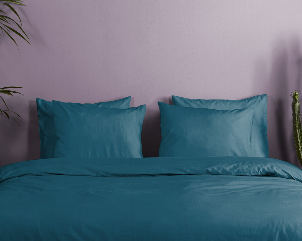 HIP dekbedovertrek uni - petrol - katoensatijn