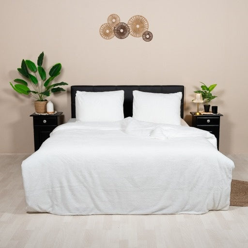 Teddy fleece dekbedovertrek - wit - 2 kanten teddy