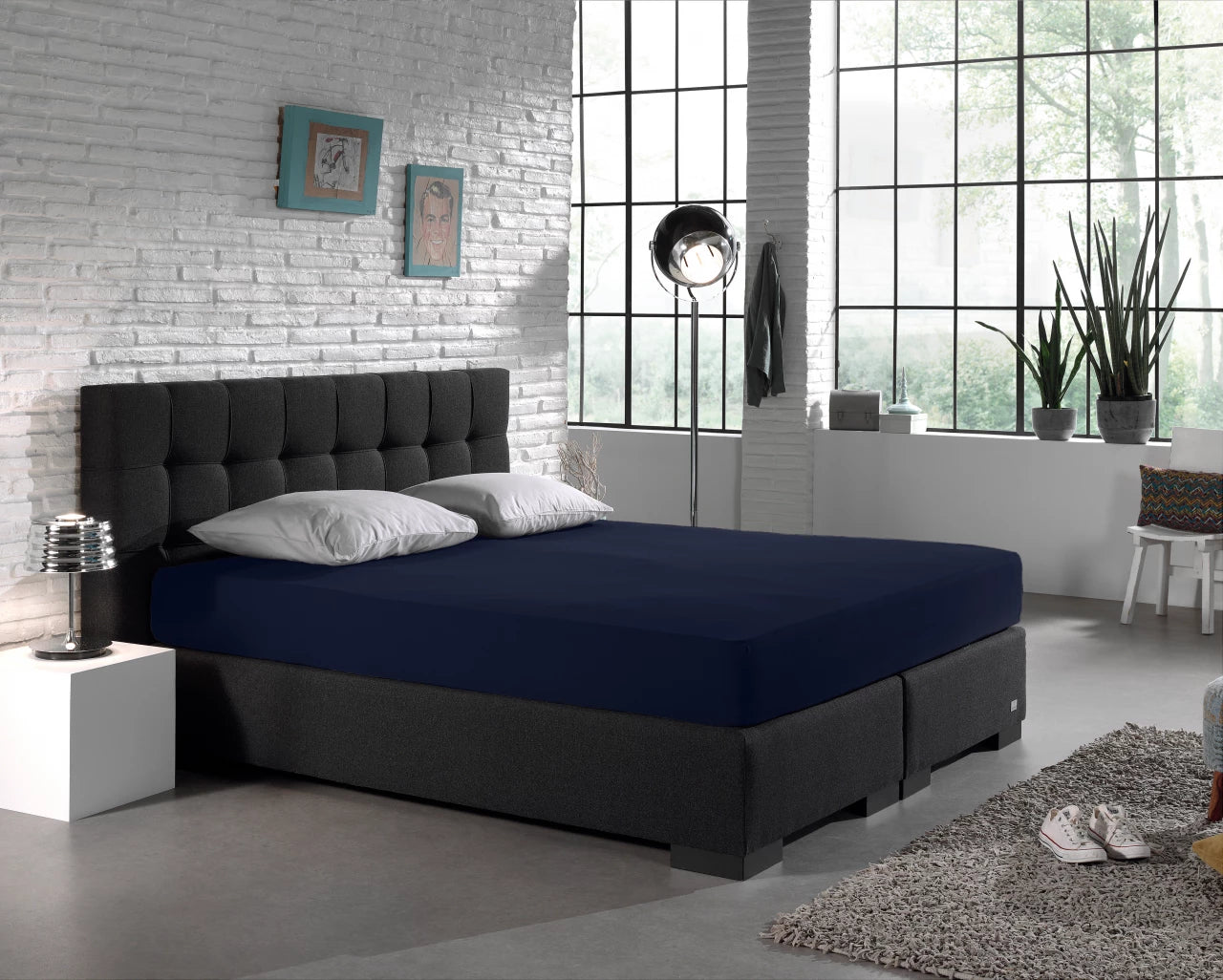 Hoeslaken - enkel jersey 135gr - indigo blauw