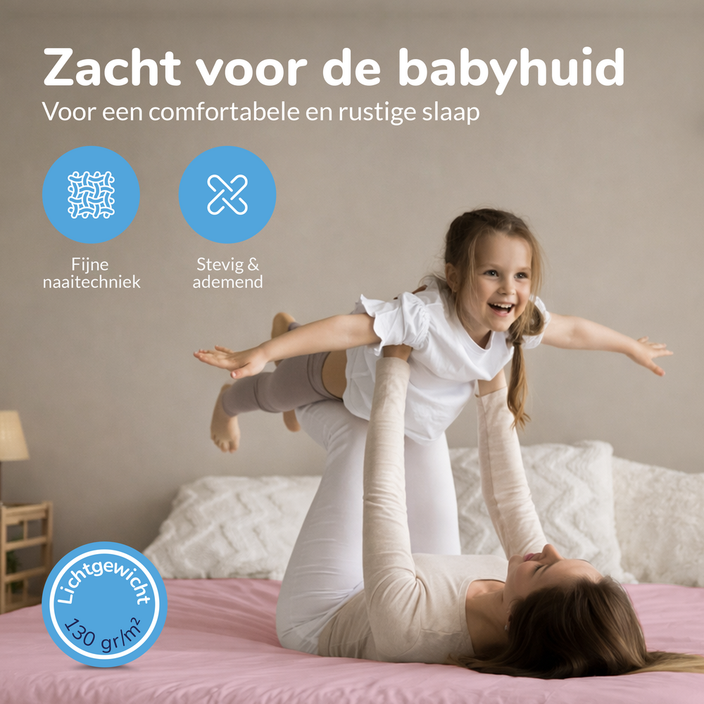 Decoware peuter hoeslaken - katoen - roze - 70x150 cm