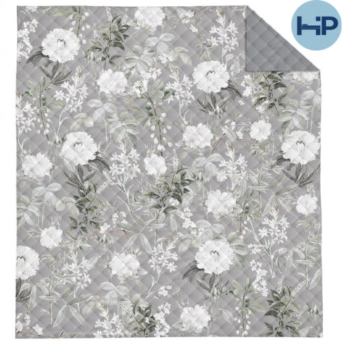 Bedsprei bloemen grijs - 220x240 cm
