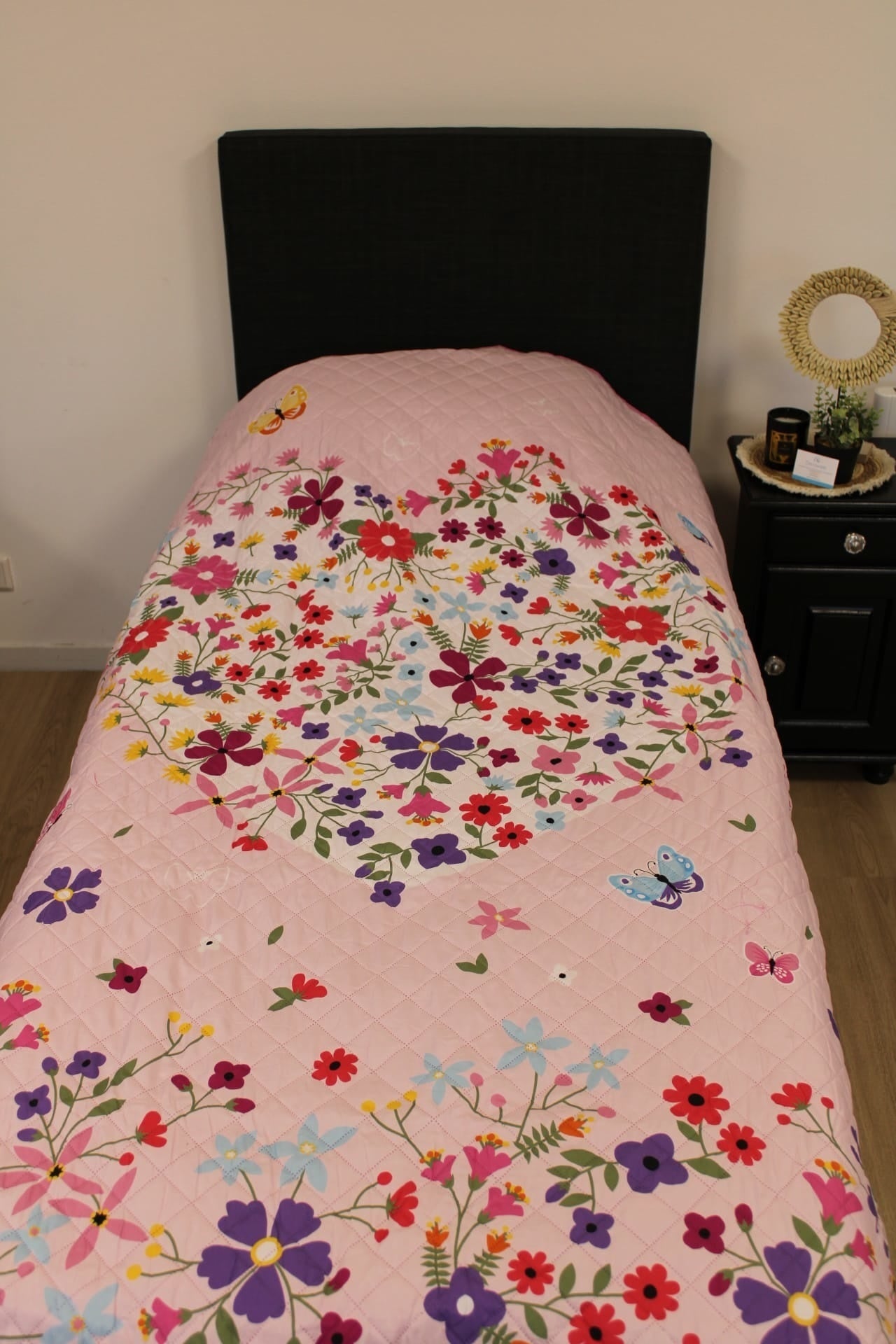Bedsprei Bloemen hart  - roze - 170x210 cm