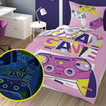 Glow in the dark dekbedovertrek Game roze - katoen - 1-persoons (140x200 + 70x80 cm)