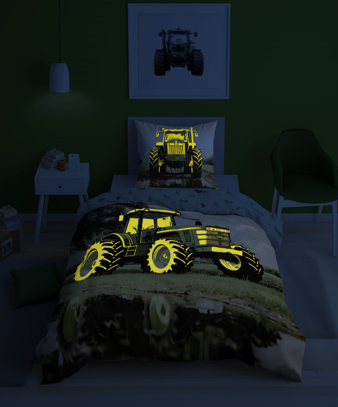 Glow in the dark kinderdekbedovertrek Groene Trekker - katoen - 1-persoons (140x200 + 70x80 cm)