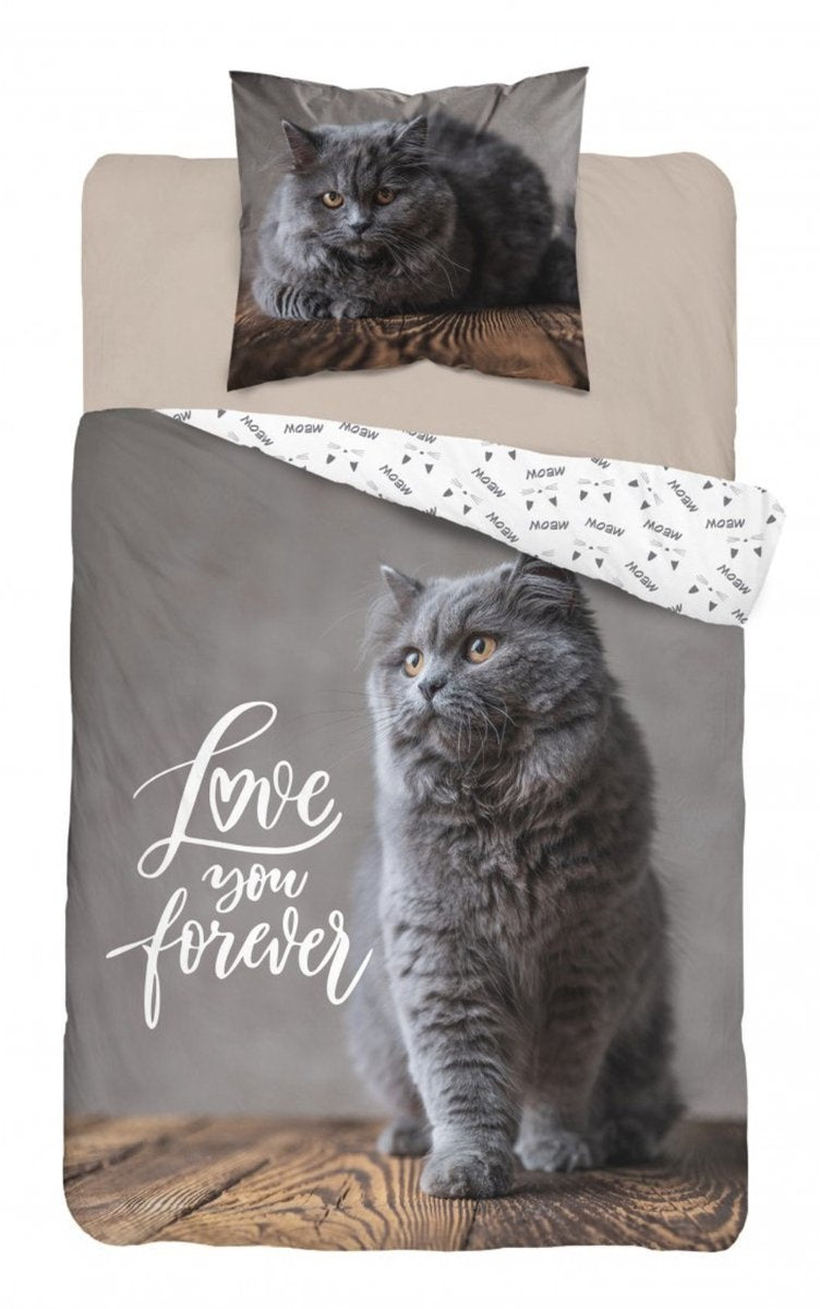 Kinderdekbedovertrek Kat - love forever - Katoen - 1-persoons (140x200 + 70x80 cm)