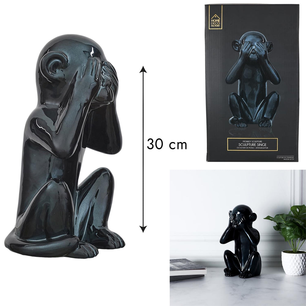 Decoratieve aap - hoogte 30cm - zwart keramiek