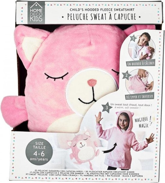 Kinder fleece hoodie - roze met katten oortjes