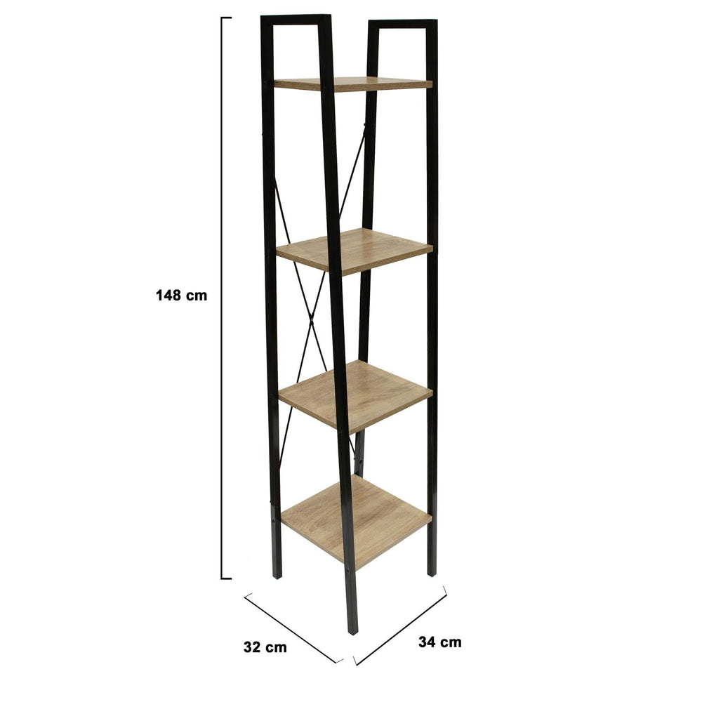 Wandrek met 4 lagen - Boekenkast - Houten planken met zwart metaal frame