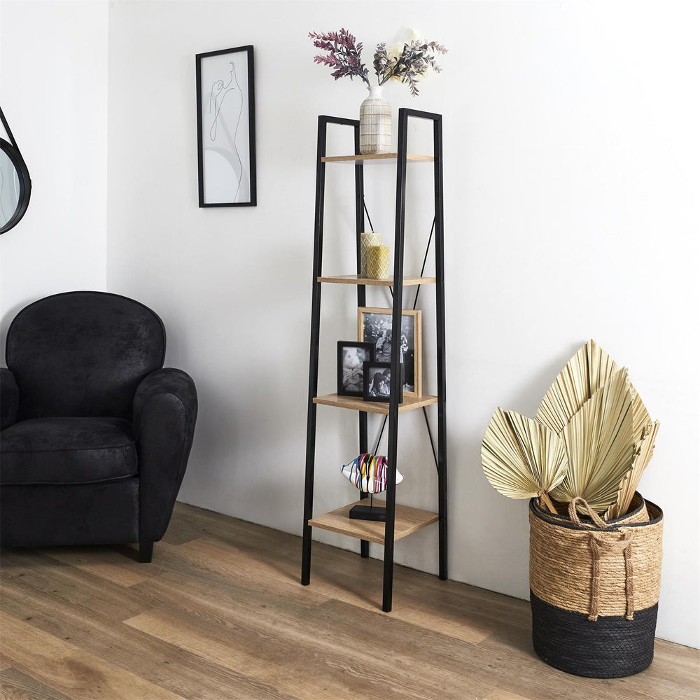 Wandrek met 4 lagen - Boekenkast - Houten planken met zwart metaal frame