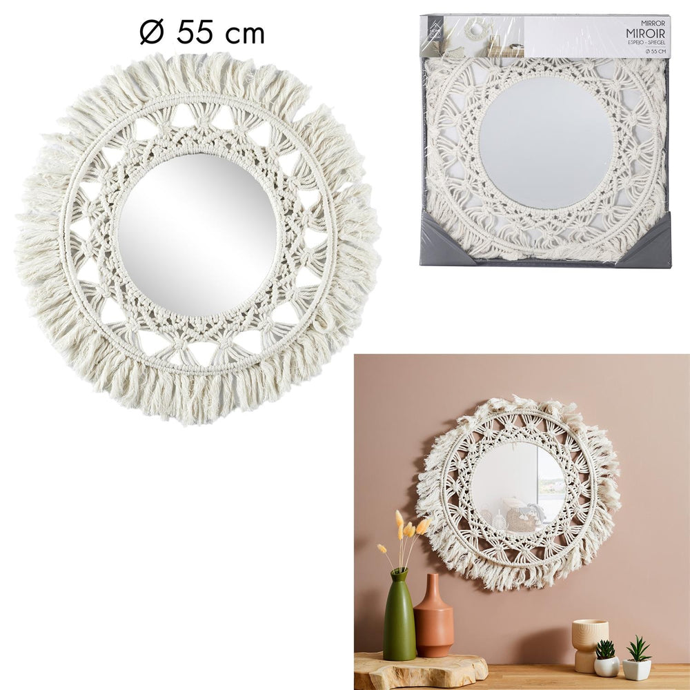 Home Deco Factory Wandspiegel Boho/Ibiza - macrame - rond - D55cm