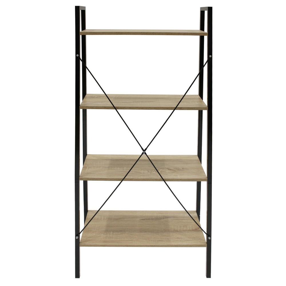 Wandrek met 4 lagen - houten planken met zwart metalen frame