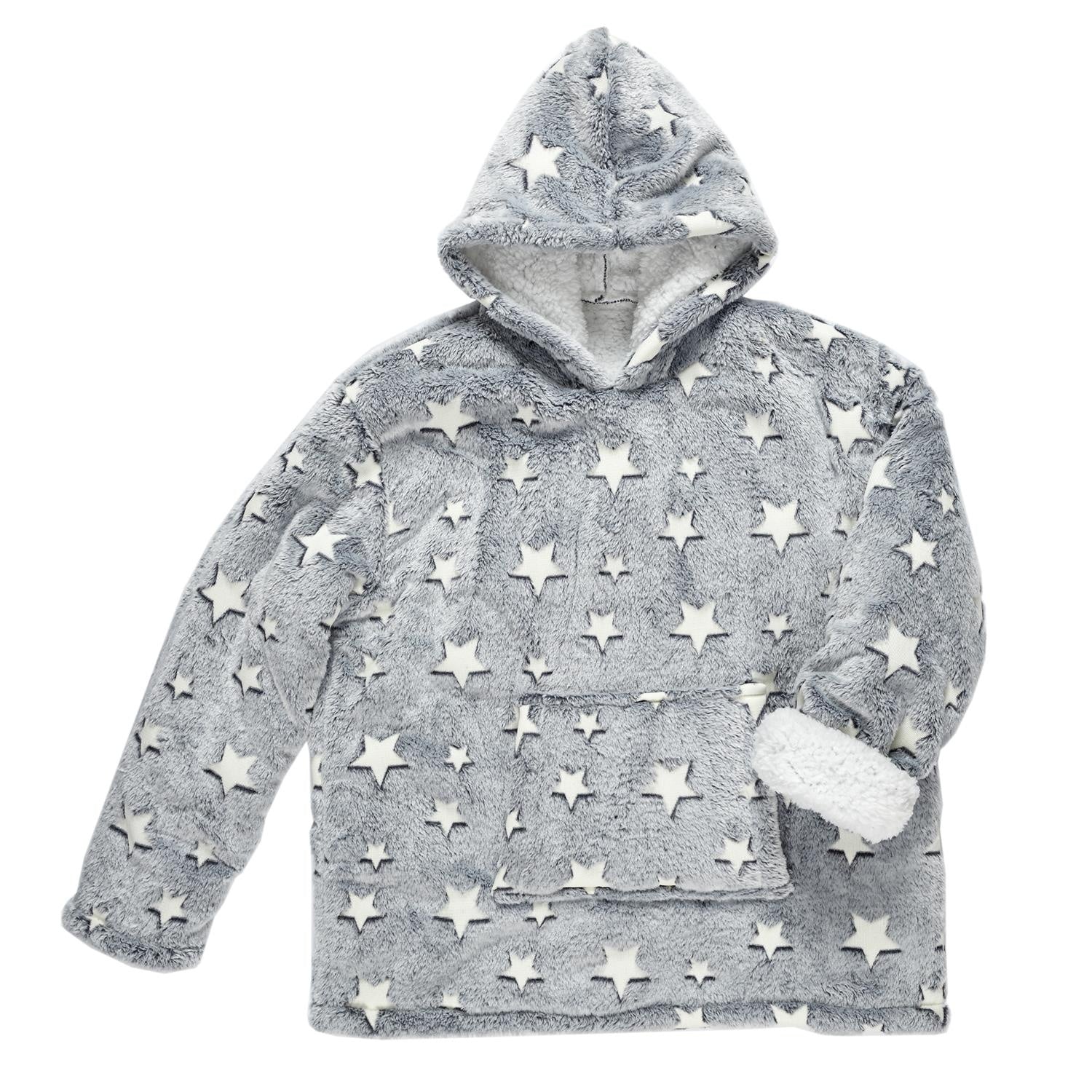 Hoodie kinderen - grijs met sterren - glow in the dark
