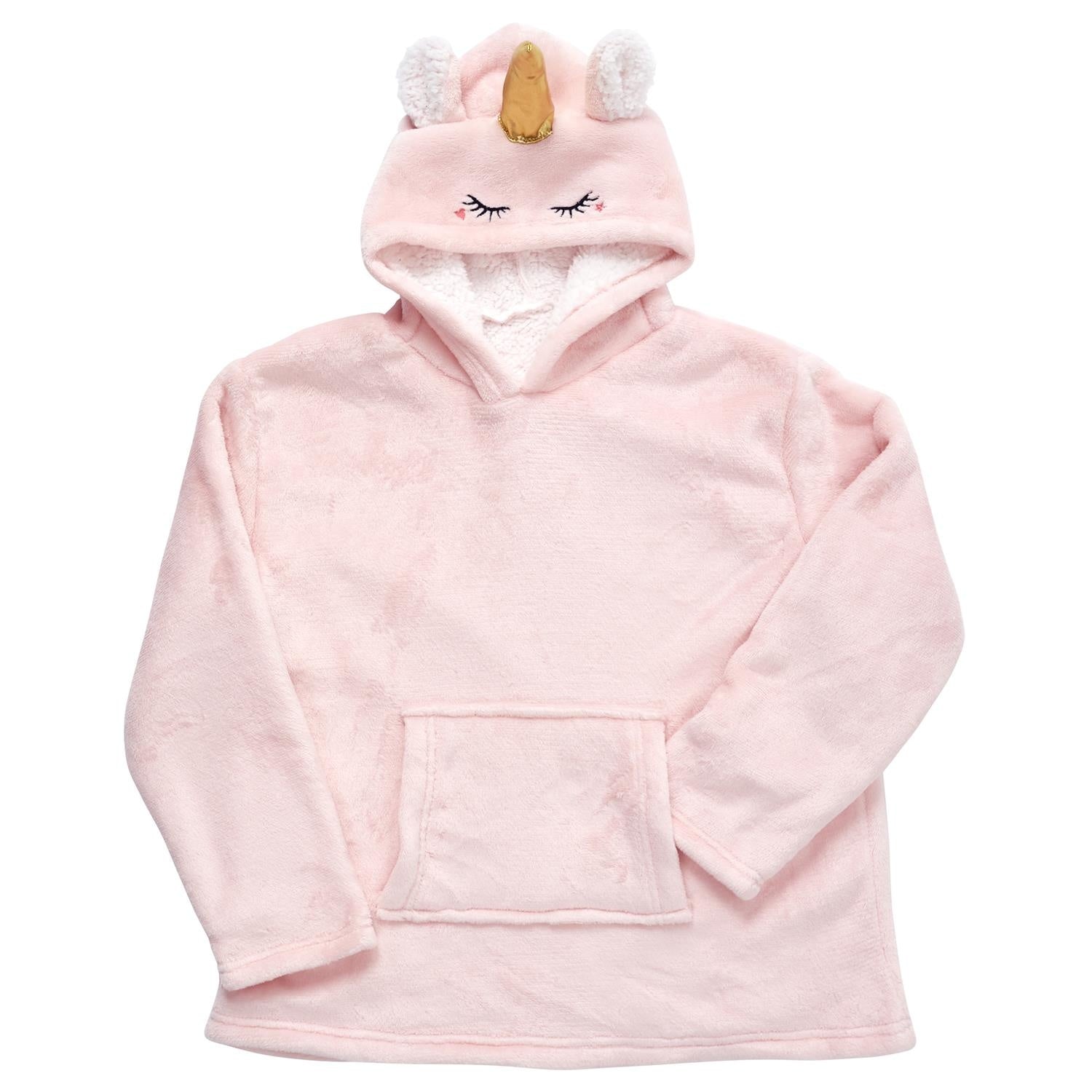 Kinder hoodie unicorn - lichtroze met unicorn capuchon