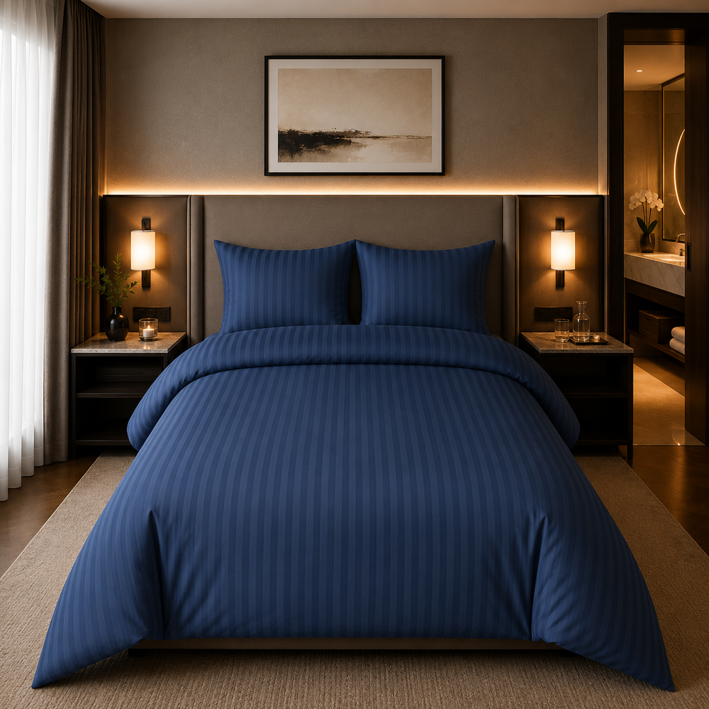 Decoware dekbedovertrek Hotelstreep - blauw - katoensatijn
