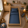 Decoware ledikant dekbedovertrek Hotelstreep - blauw - katoensatijn