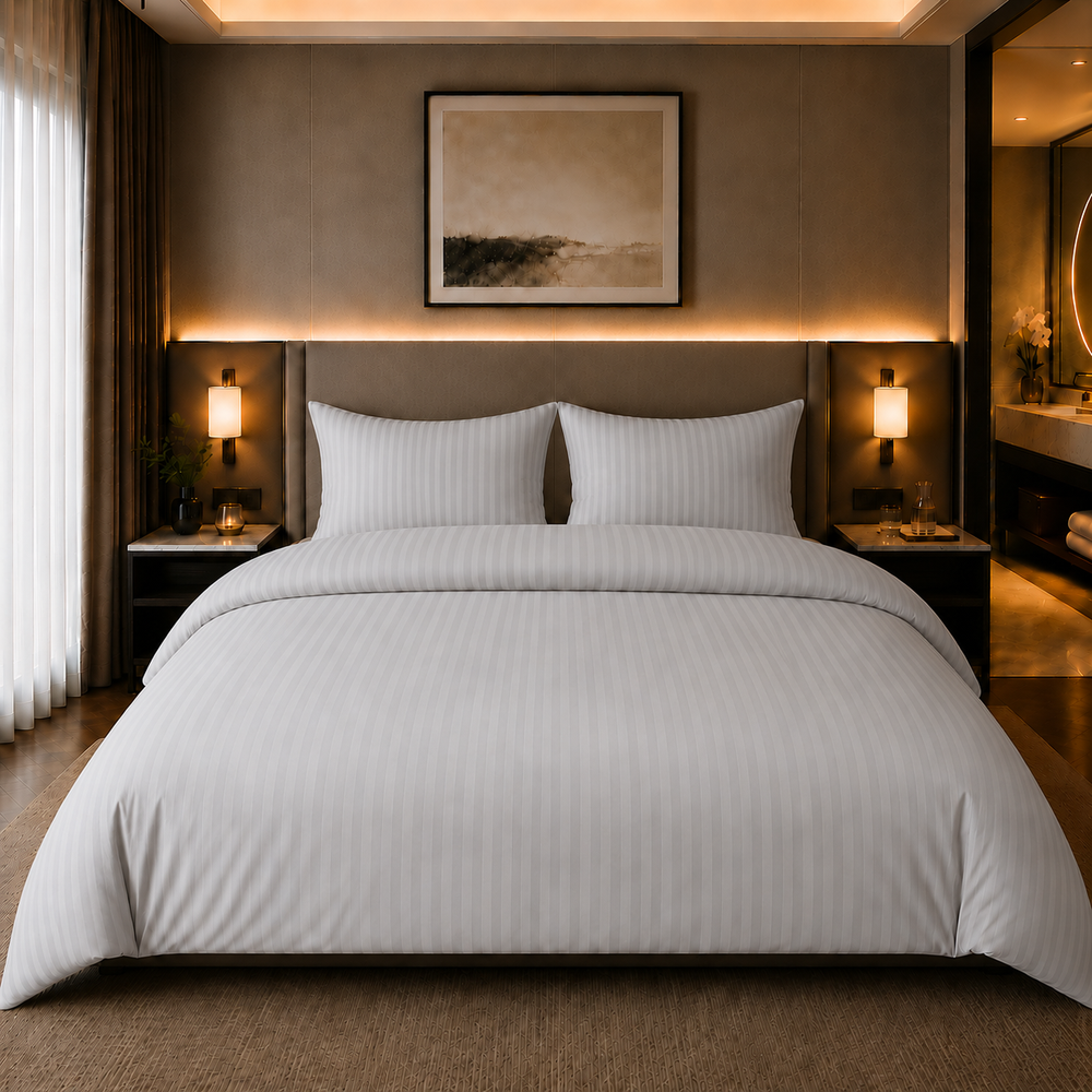 Decoware dekbedovertrek Hotelstreep - grijs - katoensatijn
