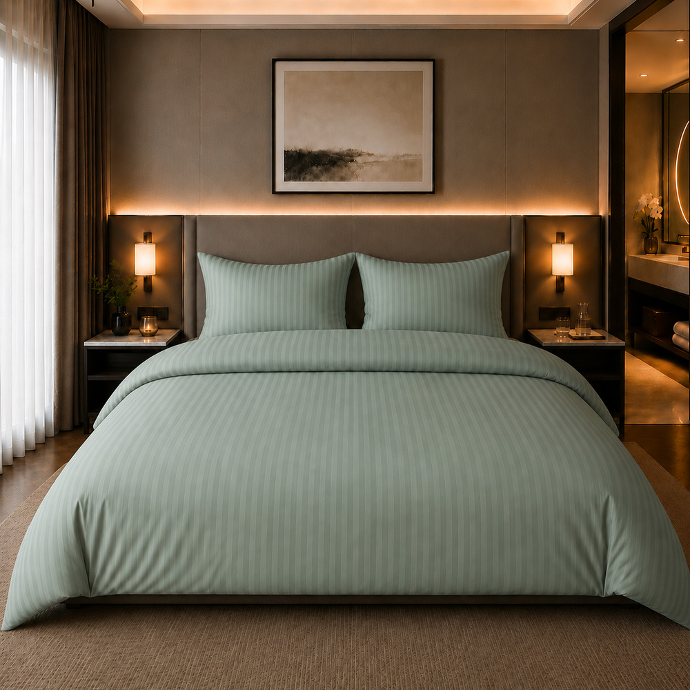 Decoware dekbedovertrek Hotelstreep - lichtgroen - Katoensatijn